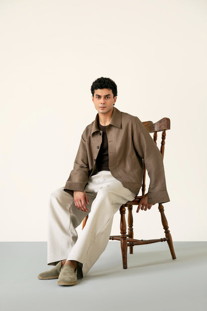 Brown Linen Blended Shaket