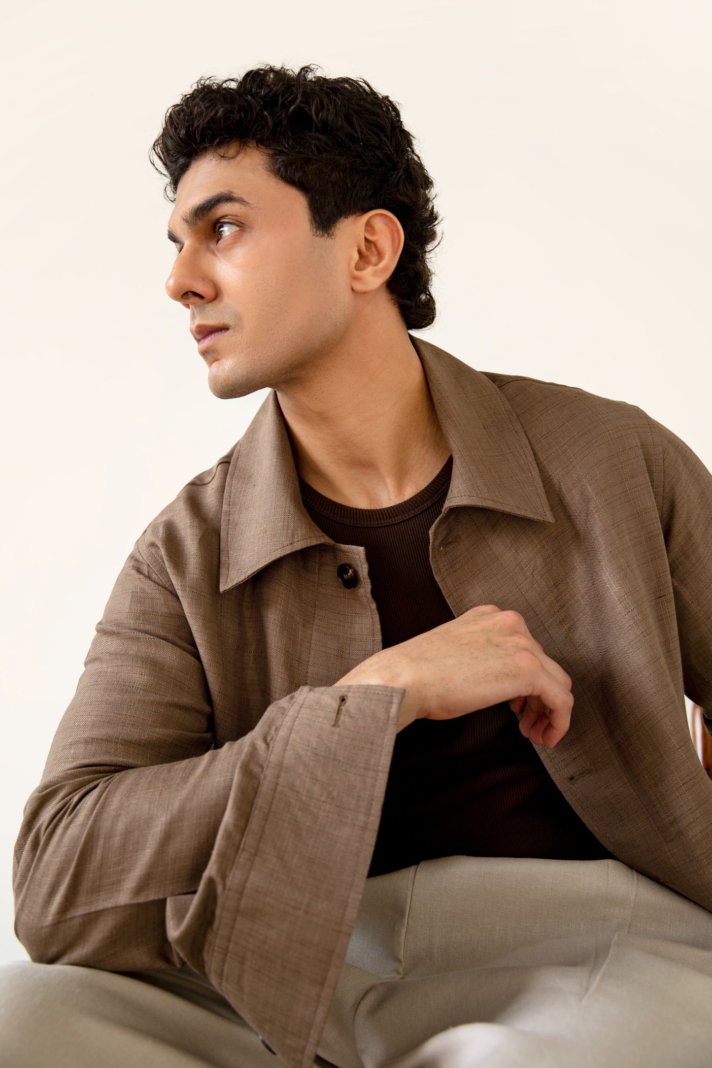 Brown Linen Blended Shaket