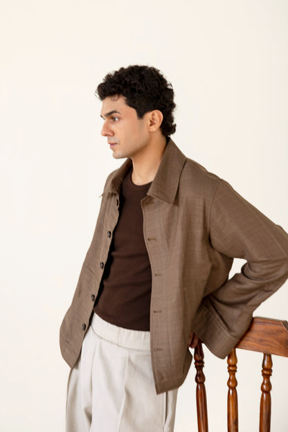 Brown Linen Blended Shaket