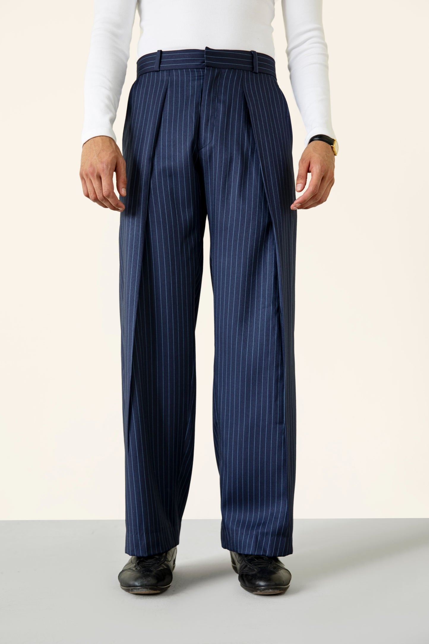 Black Stripe Pleated Pants