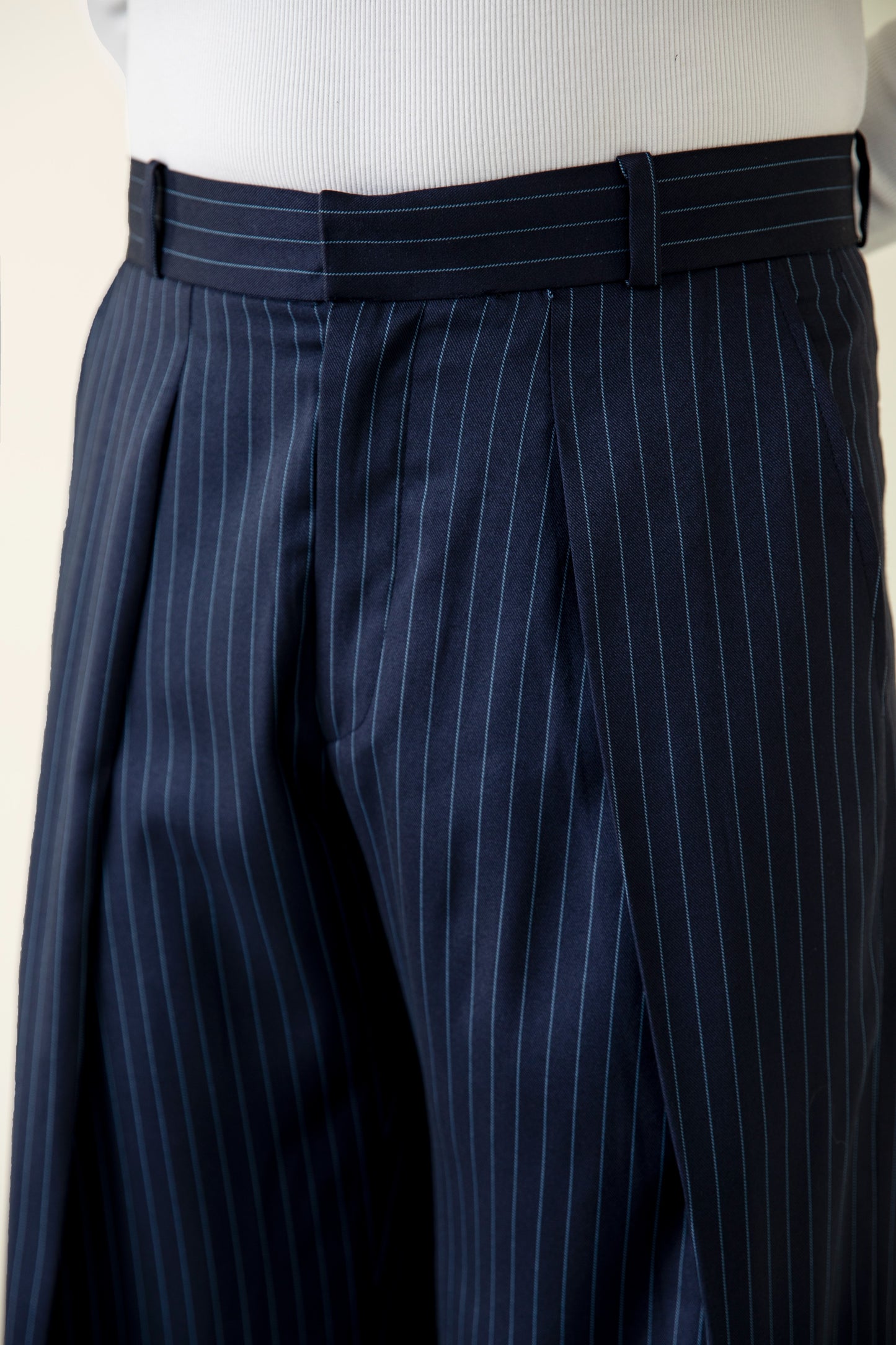Navy Stripe Pleated Pants