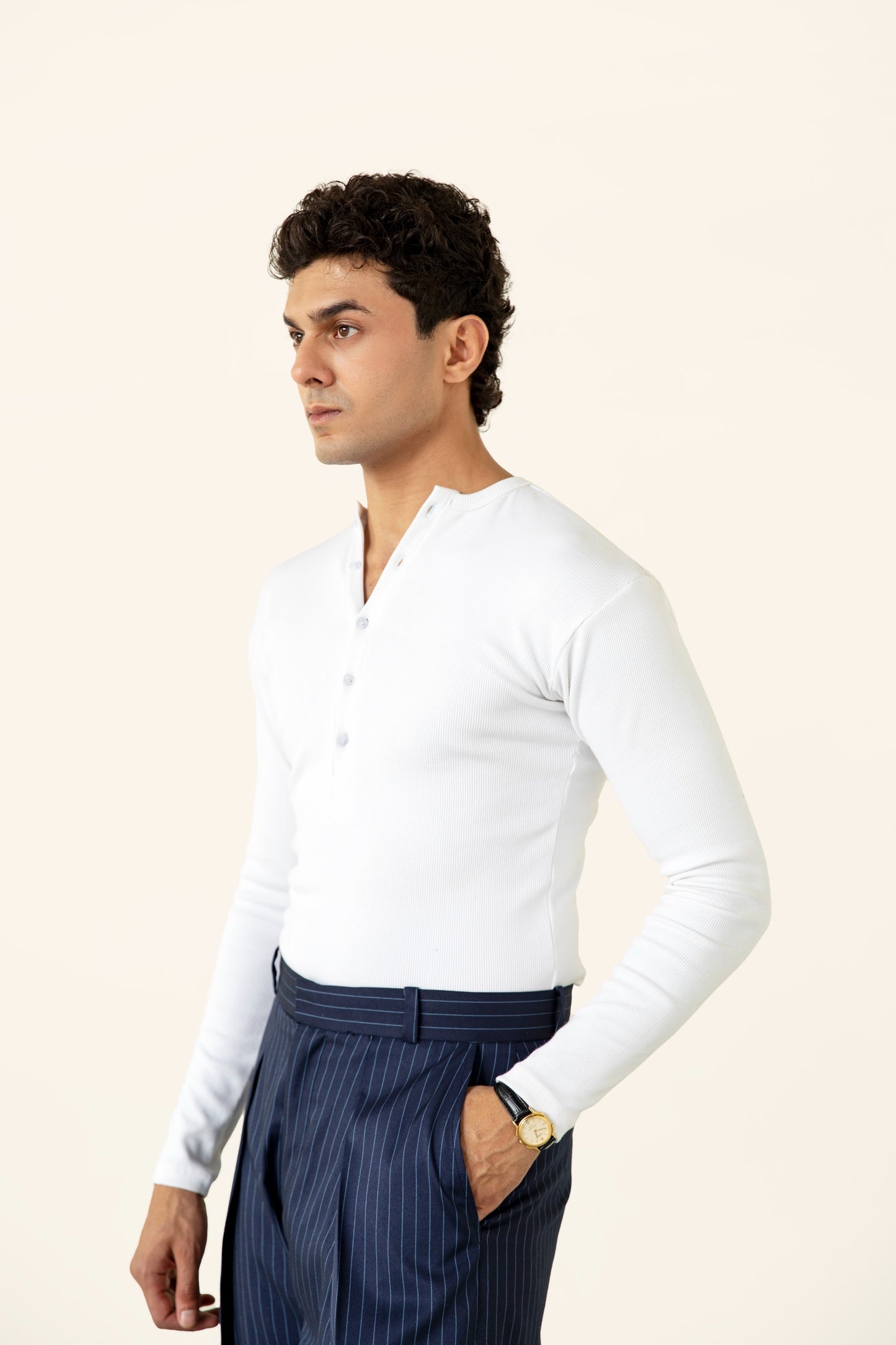 Navy Stripe Pleated Pants