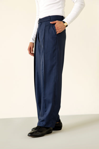 Navy Stripe Pleated Pants