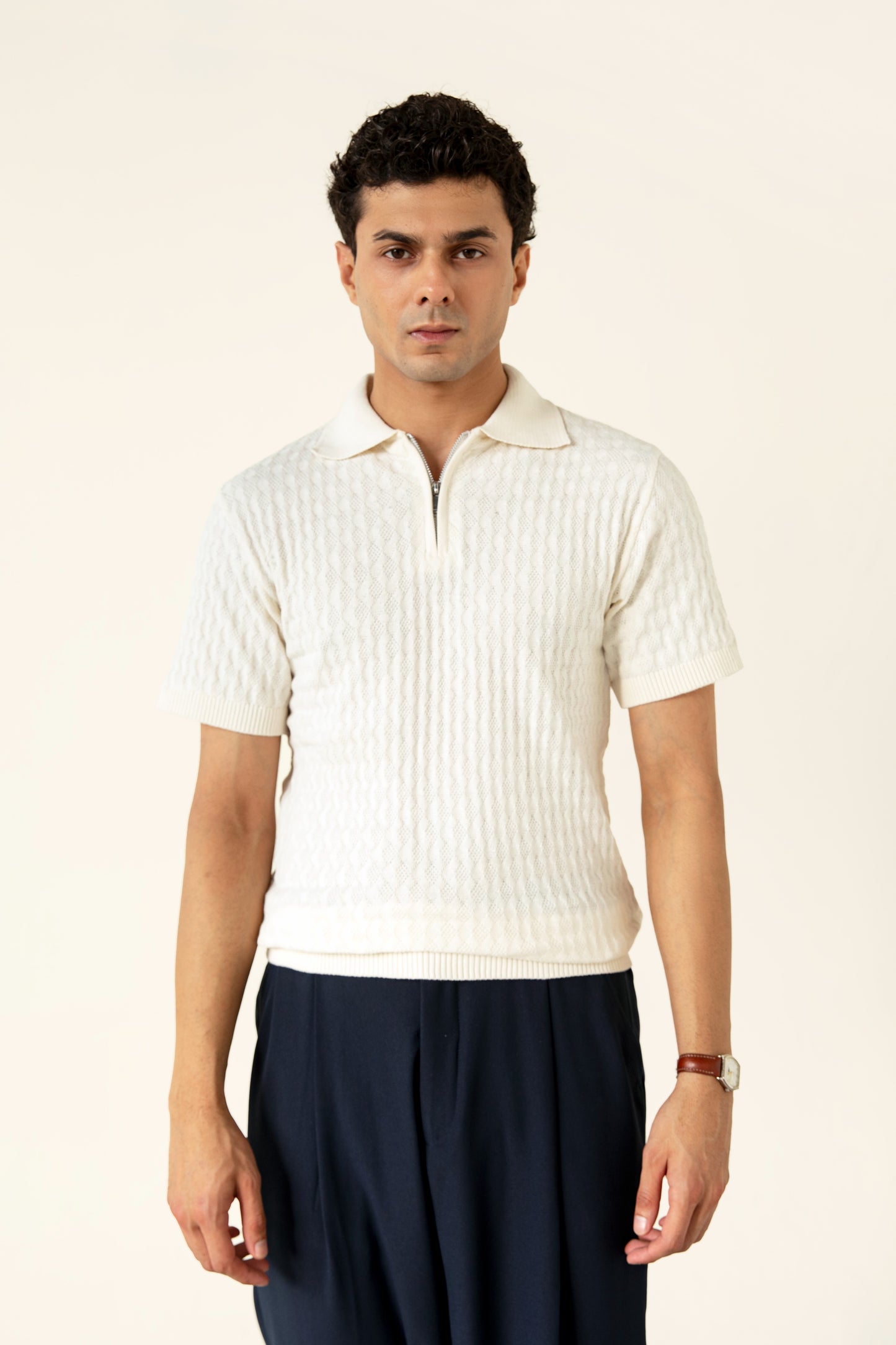 Knitted Zip Up Polo