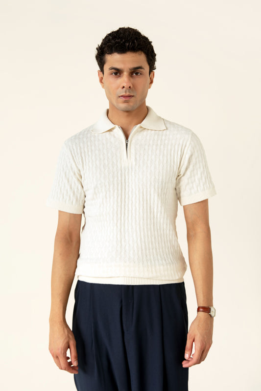Knitted Zip Up Polo