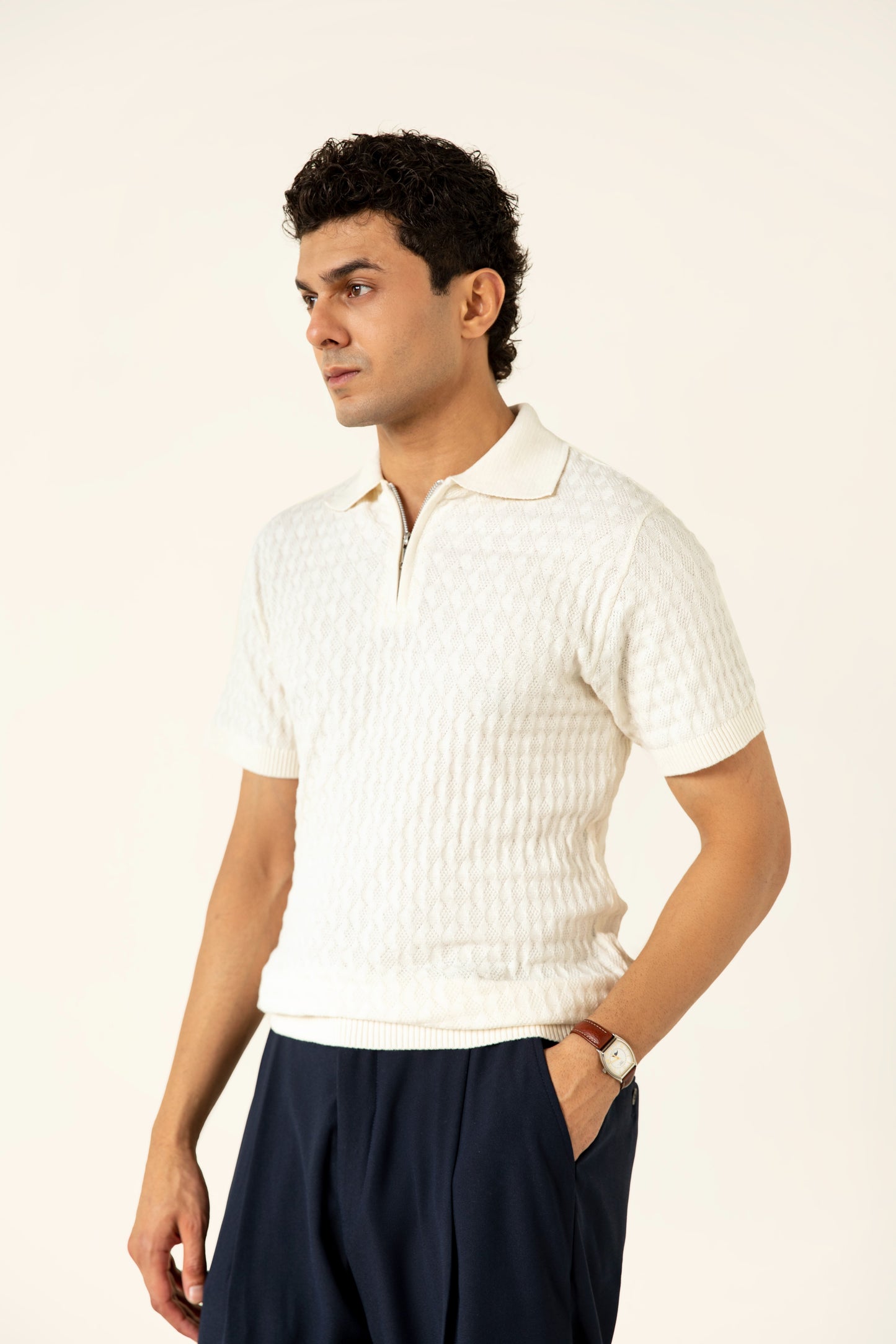 Knitted Zip Up Polo