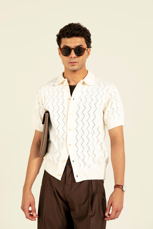 Beige Zig Zag Knitted Shirt