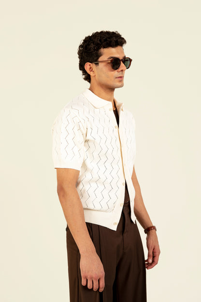 Beige Zig Zag Knitted Shirt