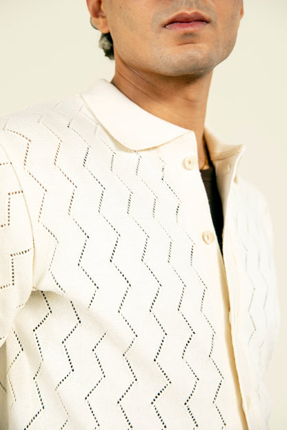 Beige Zig Zag Knitted Shirt