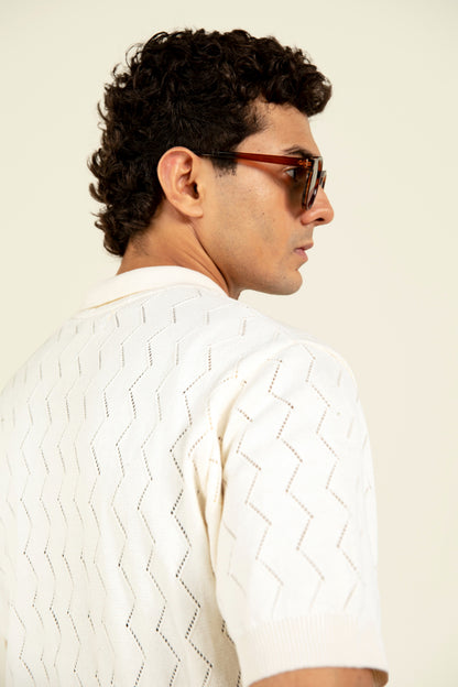 Beige Zig Zag Knitted Shirt