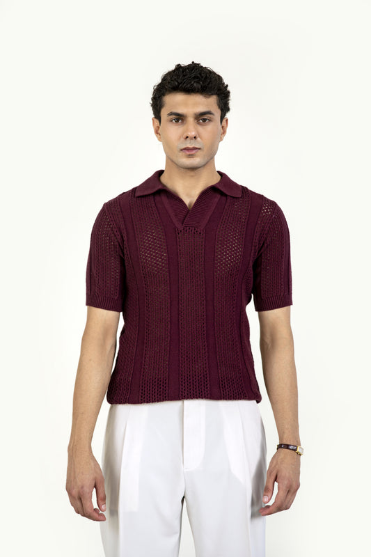 Burgundy Knitted Polo