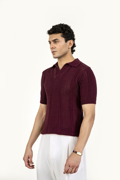 Burgundy Knitted Polo