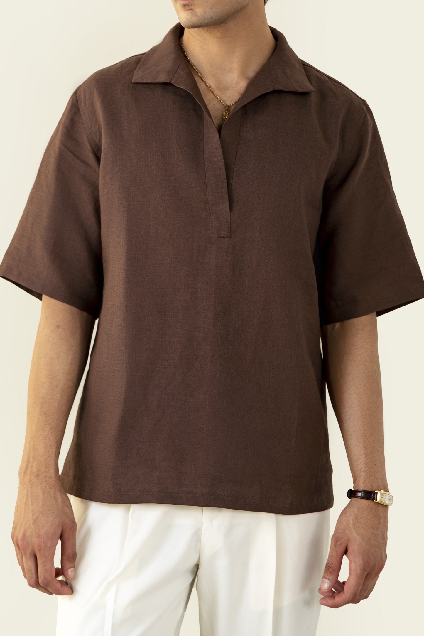 Brown Linen Polo Shirt