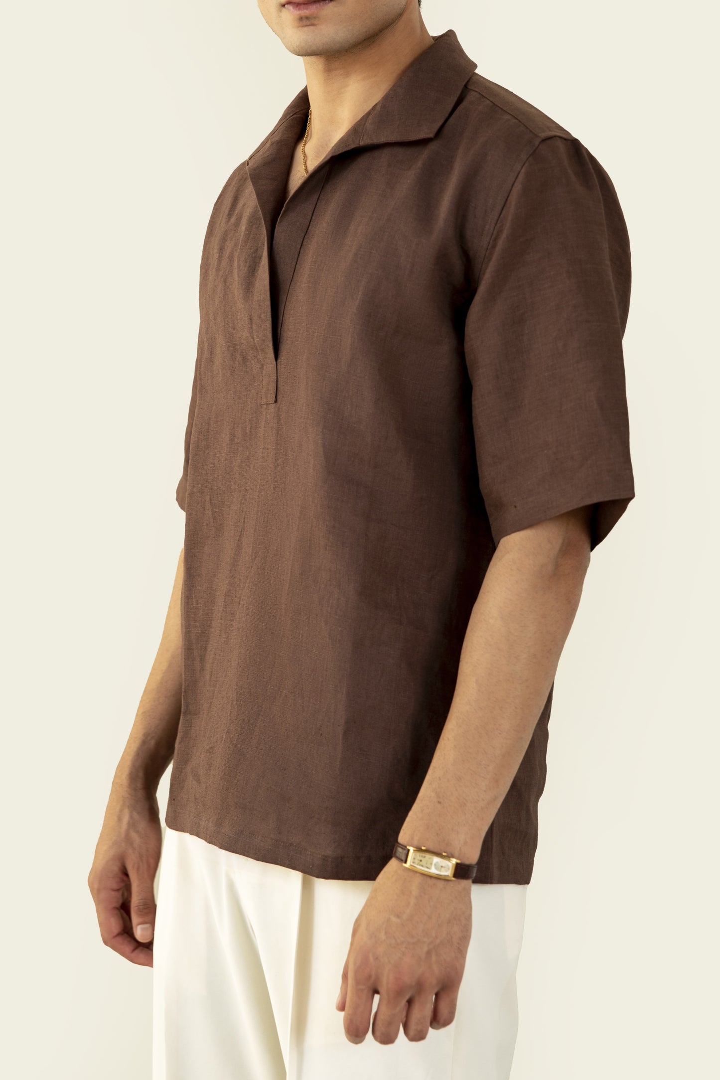 Brown Linen Polo Shirt
