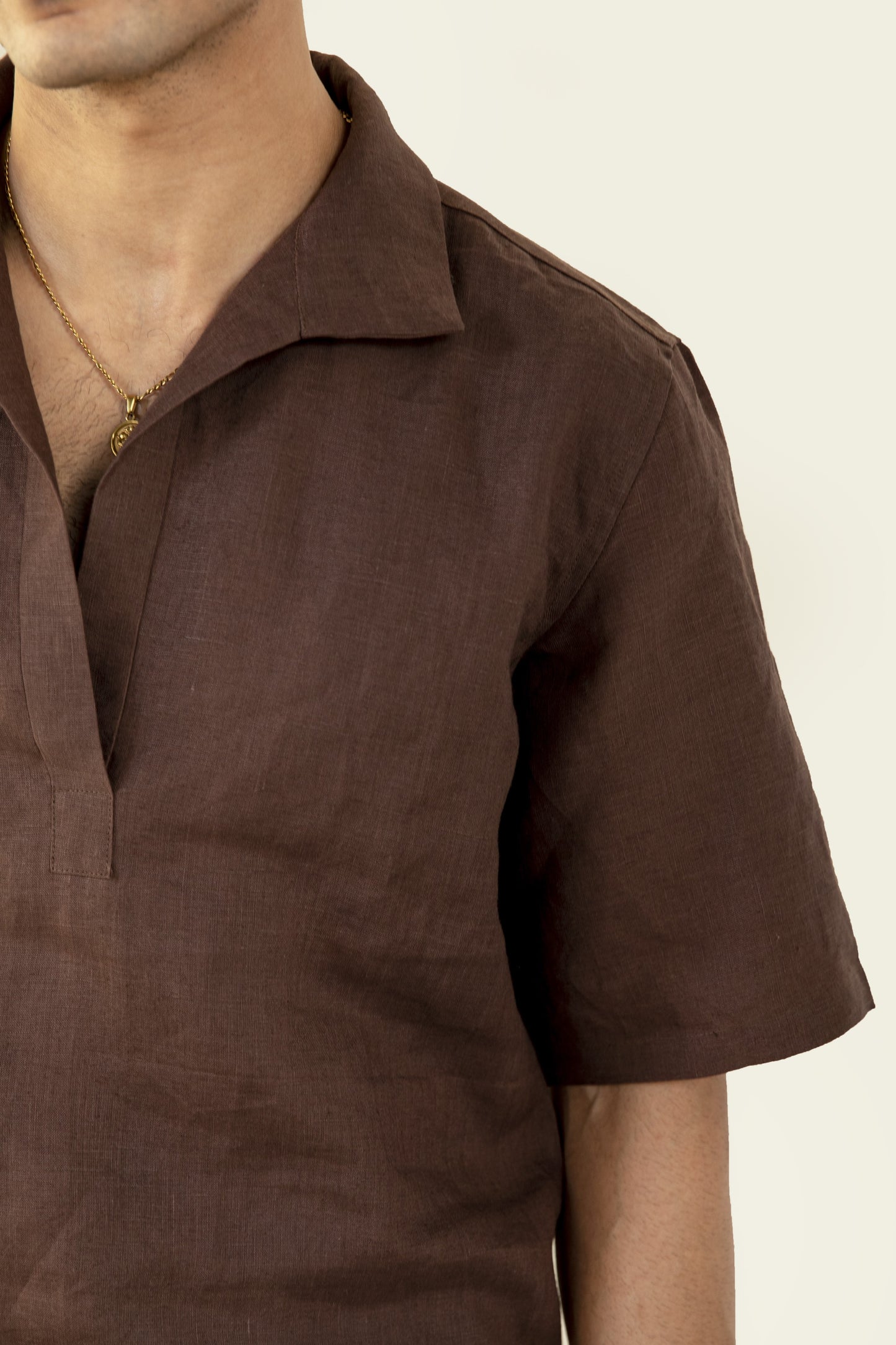 Brown Linen Polo Shirt