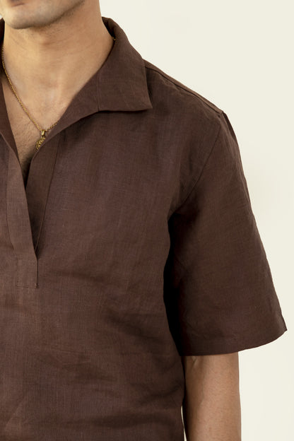 Brown Linen Polo Shirt