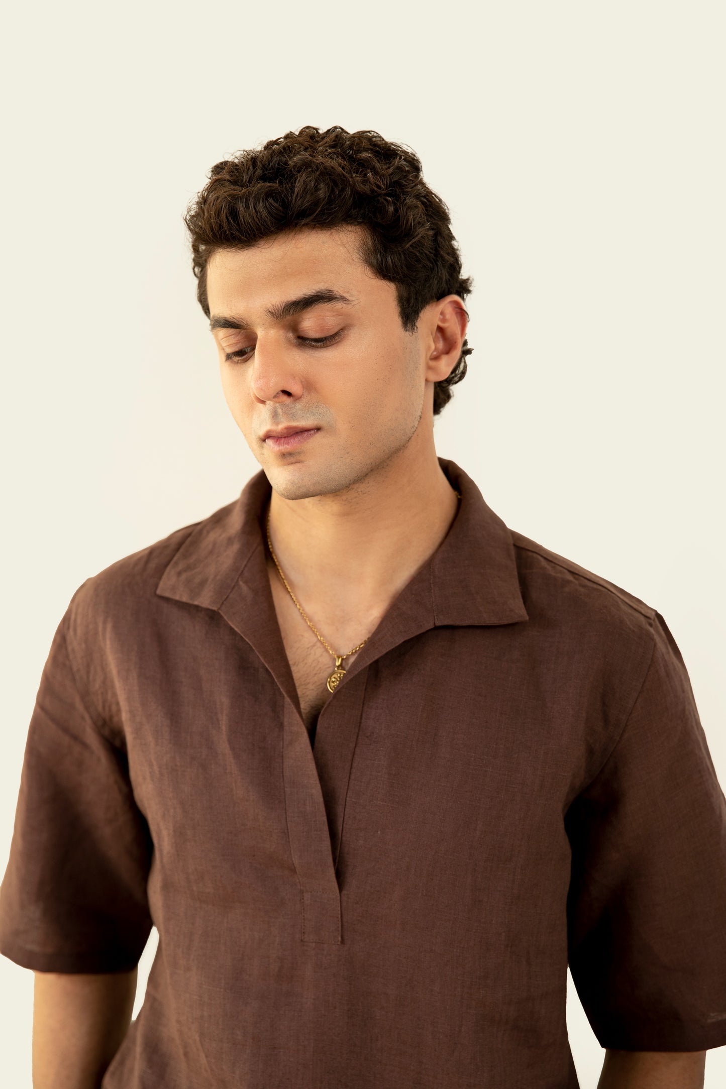 Brown Linen Polo Shirt