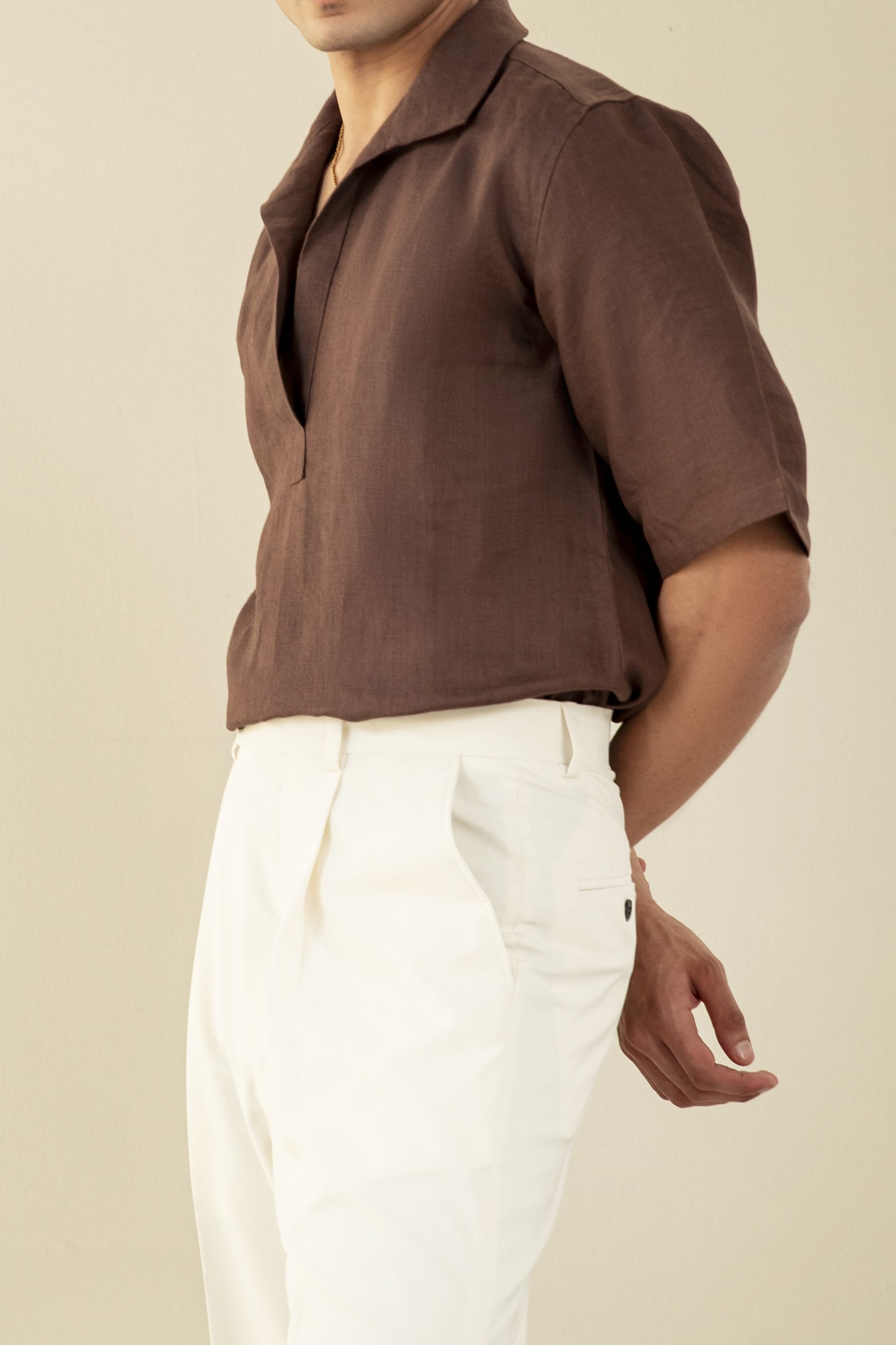 Brown Linen Polo Shirt