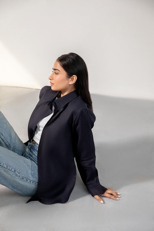 Casual Linen Navy Shirt