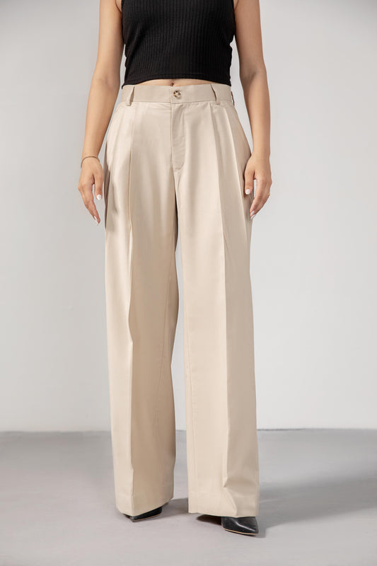 Beige Premium Pleated Pants