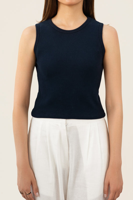 Navy Ribbed Tank