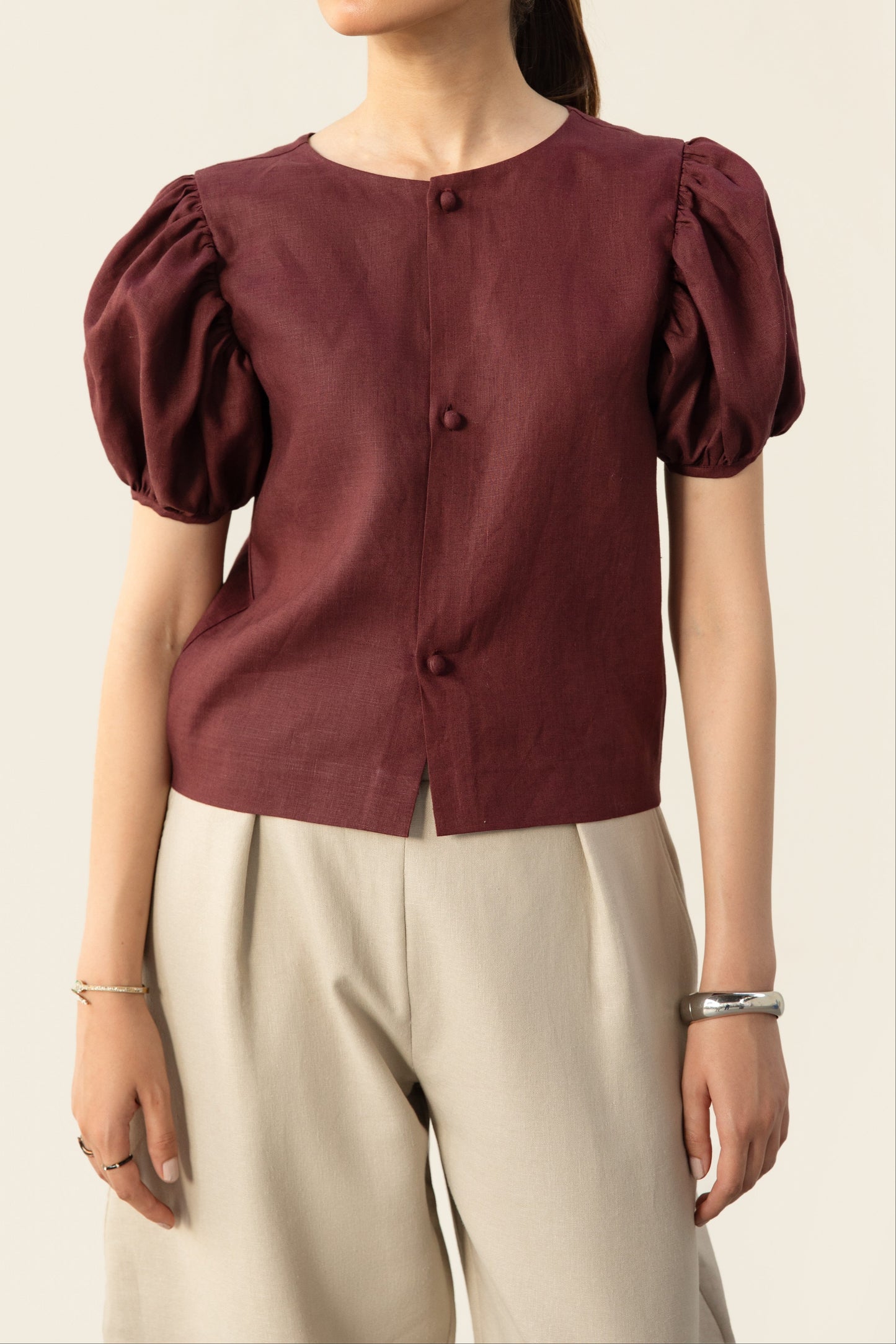 Burgundy Puff Top