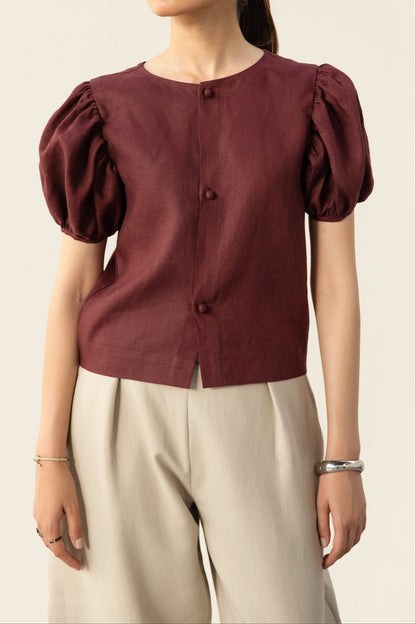 Burgundy Puff Top