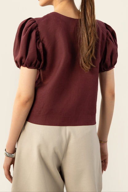 Burgundy Puff Top