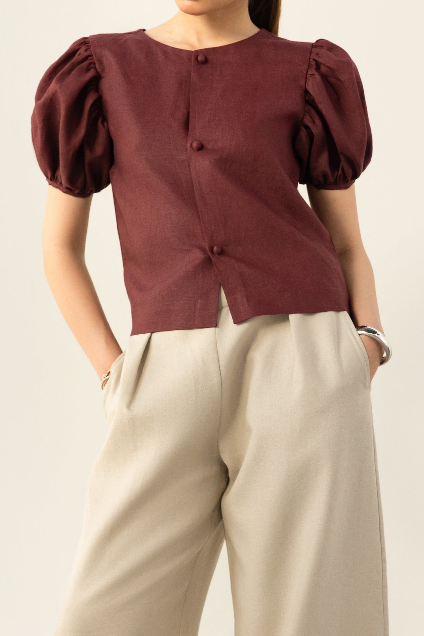 Burgundy Puff Top