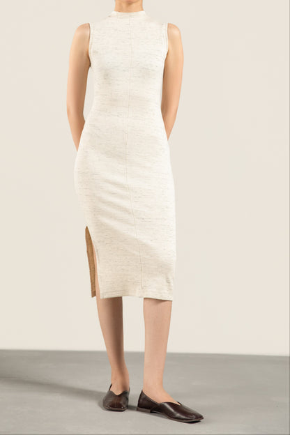 Beige Textured Ribbed Dress