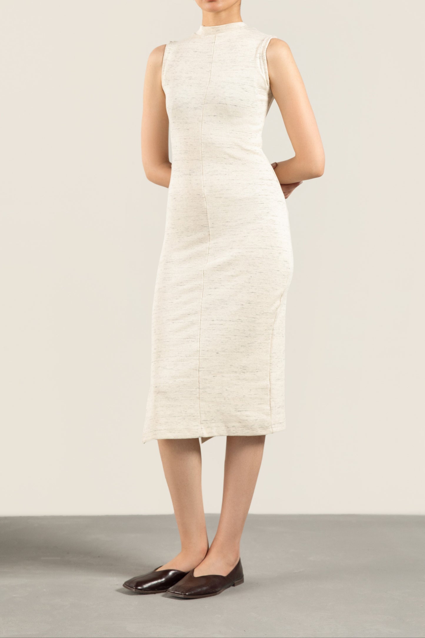 Beige Textured Ribbed Dress