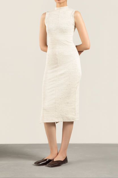 Beige Textured Ribbed Dress