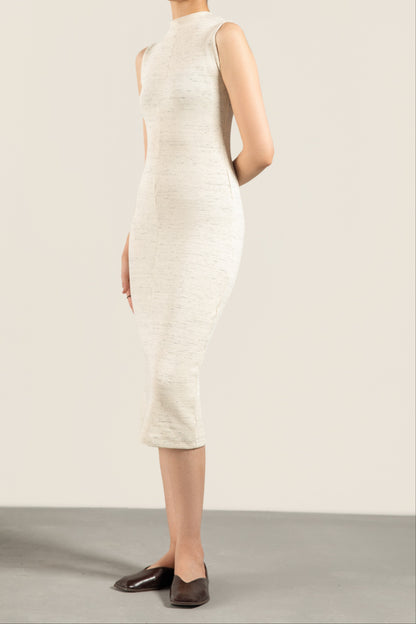 Beige Textured Ribbed Dress