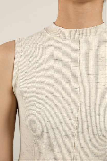Beige Textured Ribbed Dress