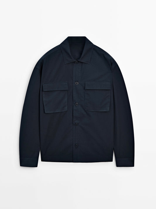 Black Linen Blend Overshirt