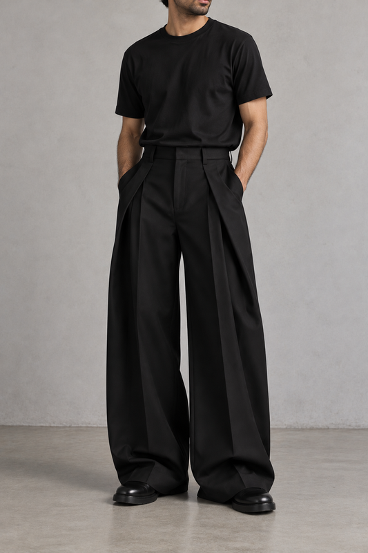 Black Wide Pleated Trouser