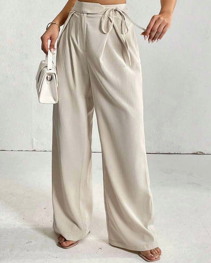 Linen Drawstrings Pleated Pants