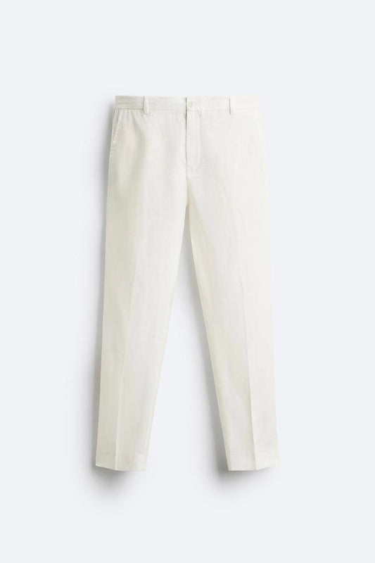 White Linen Straight fit trouser