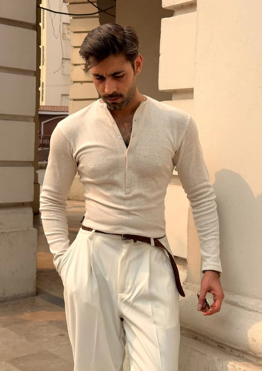 Beige Rib Henley
