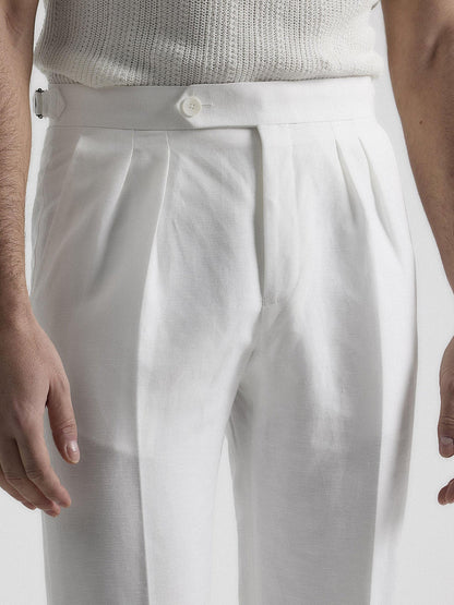 White Linen Pleated Pants