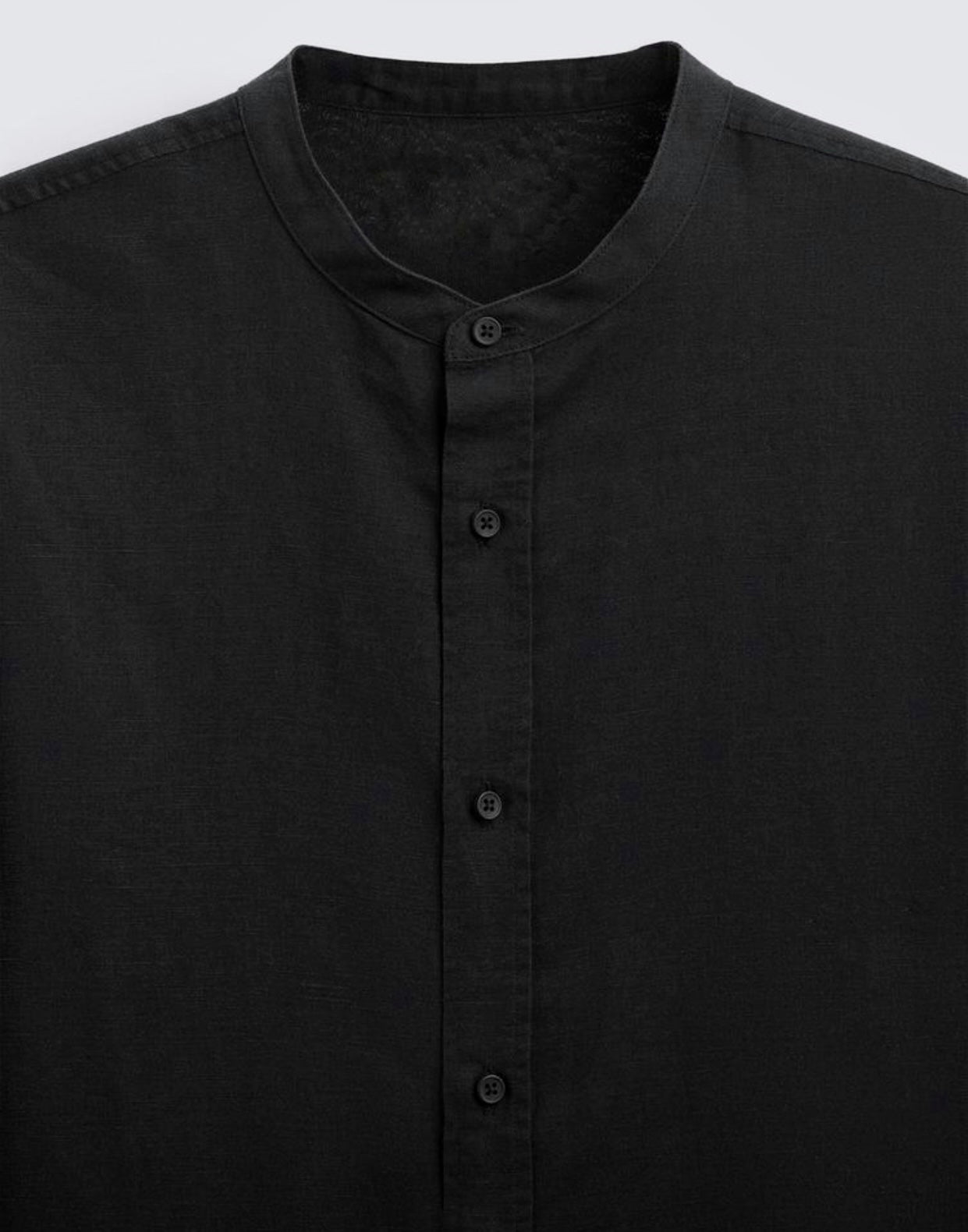 Black Crew Neck Linen Shirt