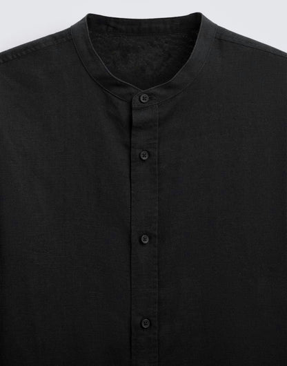Black Crew Neck Linen Shirt