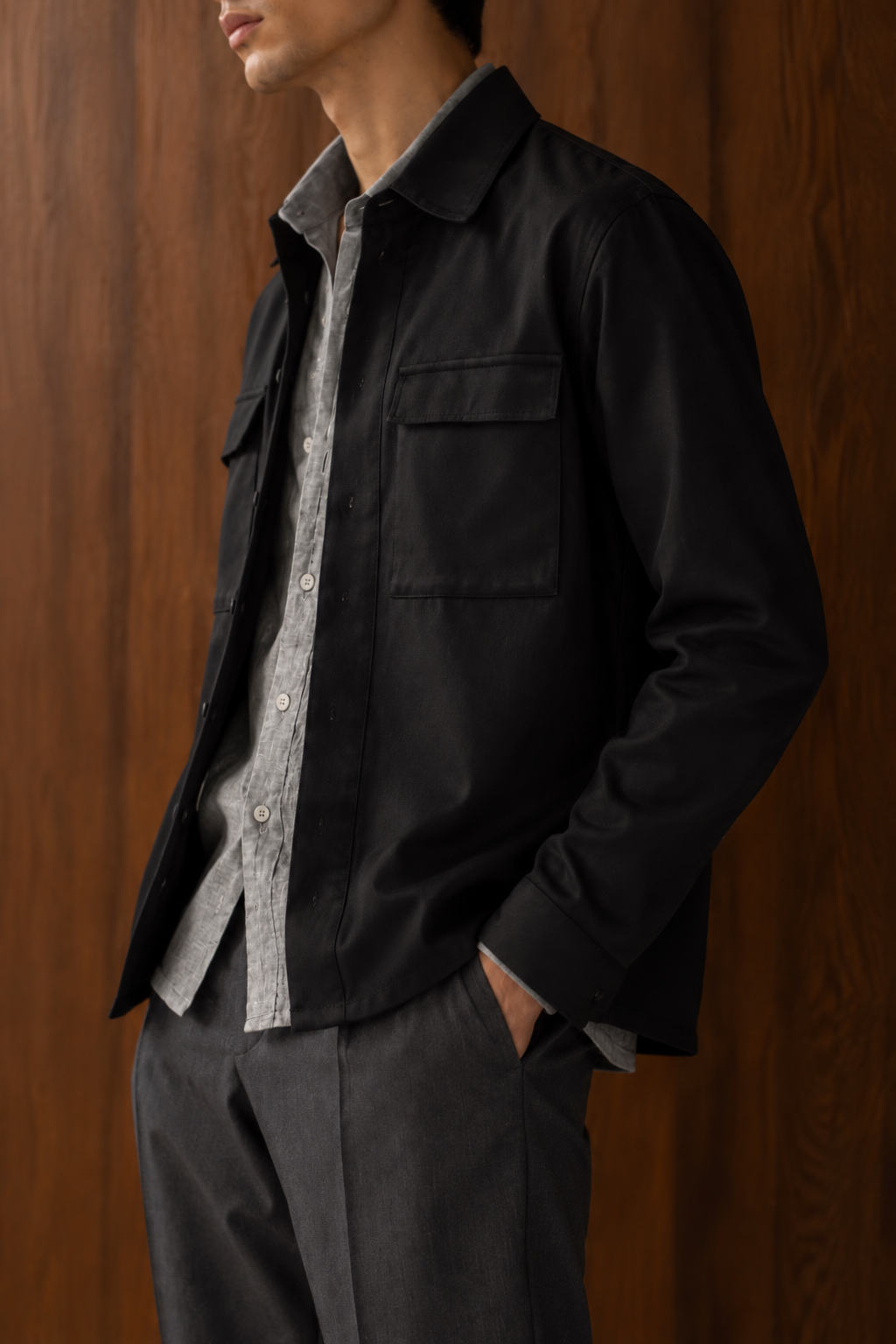 BLACK LINEN OVERSHIRT