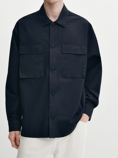 Black Linen Blend Overshirt