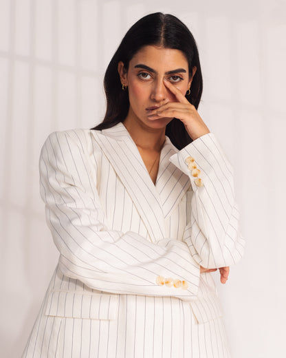 Off White stripped linen suit