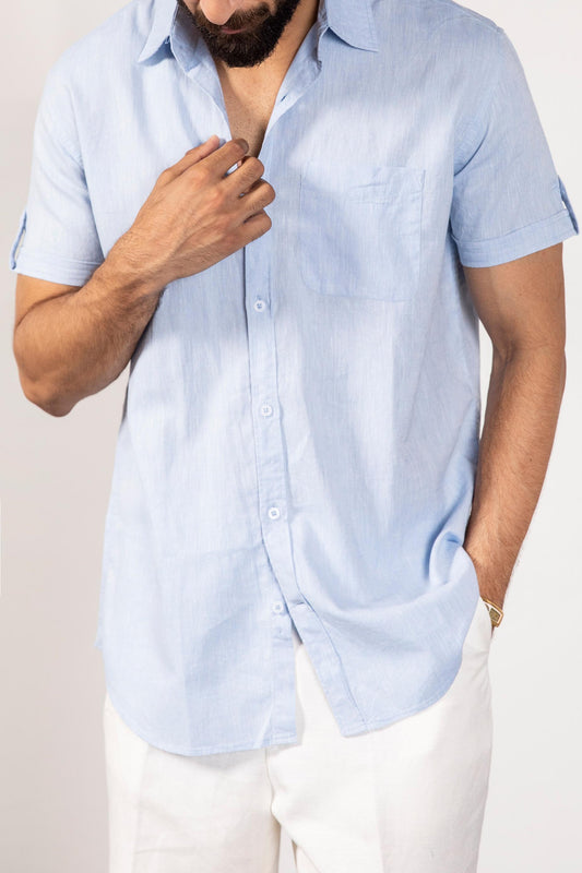 Baby Blue Linen Shirt (Half Sleeves)