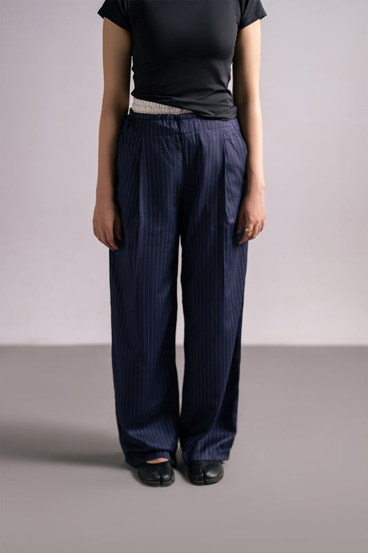 NAVY STRIPPED TROUSERS