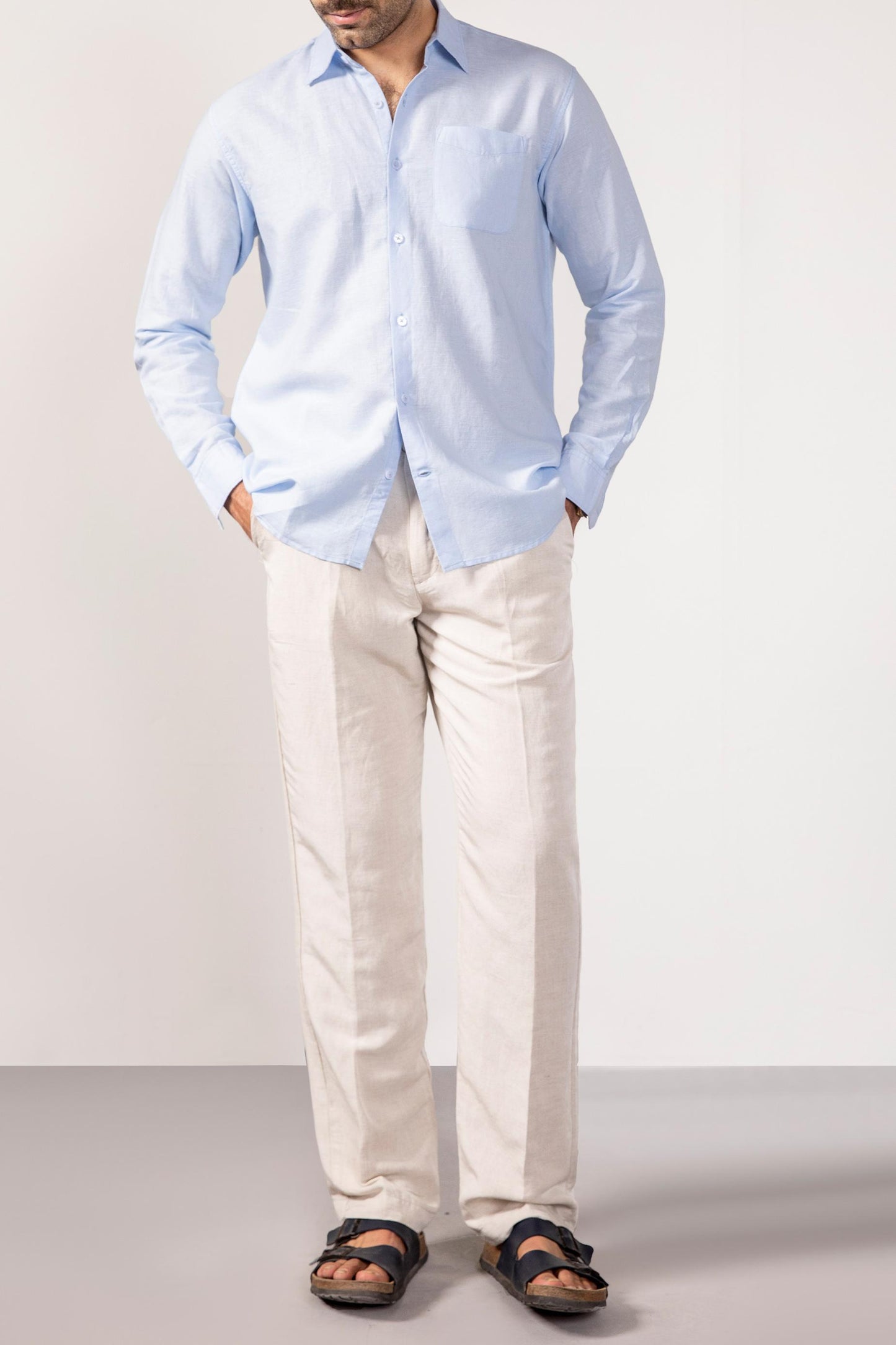 Baby Blue Linen Shirt (Full Sleeves)