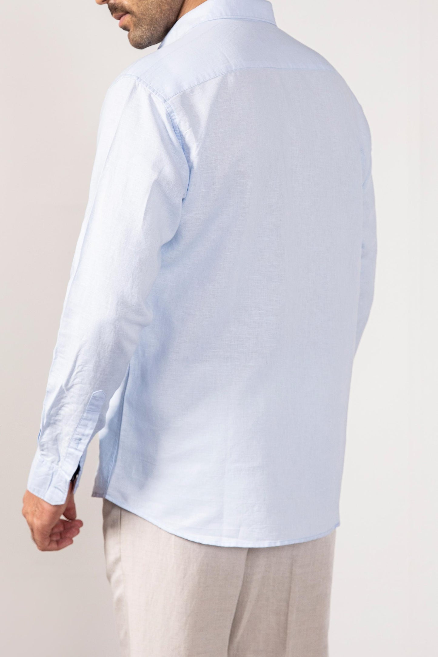 Baby Blue Linen Shirt (Full Sleeves)
