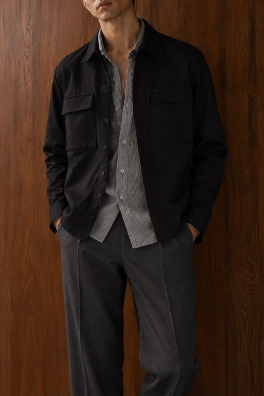 BLACK LINEN OVERSHIRT